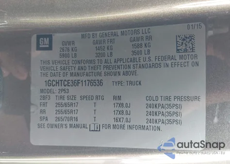 2015 Chevrolet Colorado Z71 из США, поврежденный, VIN 1GCHTCE36F1176536